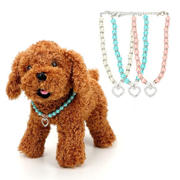 

diamond pets dogs cats collar jewelry s/l size pet product fashion coller accessories puppy dog cat pearl necklace collars & leashes