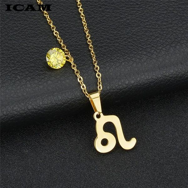 

pendant necklaces icam 12 zodiac constellation stainless steel necklace simple leo crystal clavicle chain couple jewelry, Silver