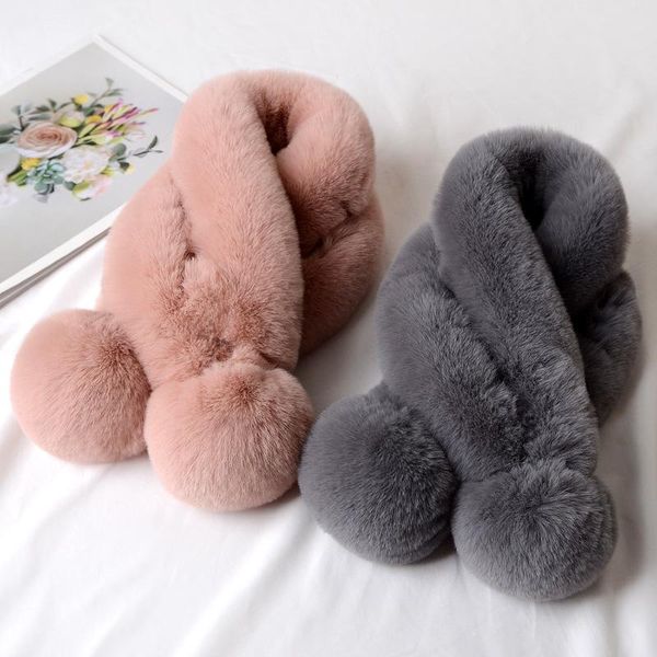 

scarves fashion lovely plush ball autumn and winter warm women's imitation cashmere scarf kawaii korean version gift shawls, Blue;gray