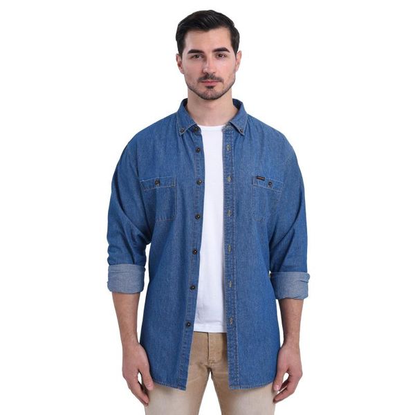 

men's casual shirts voboom shirt long sleeve cotton workwear pockets denim, White;black