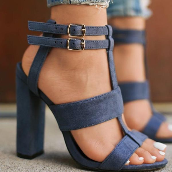 

fashion summer high heel sandals for women casual open toe buckle ladies office work sandalias shoes 35-42 plus size xl376, Black