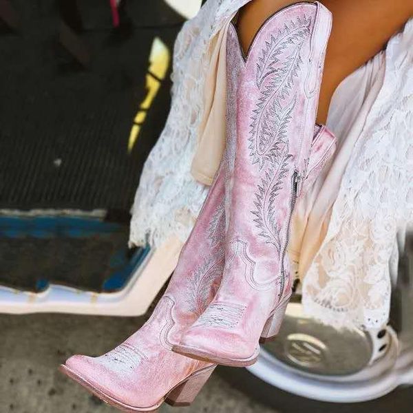 

boots large size medium heel high 2021 thick women's western embroidered, Black