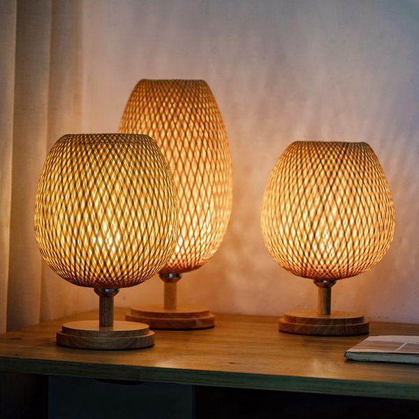 

new chinese bamboo woven table lamp modern simple living room home night lighting nordic study bedside desk lamps vintage l bedroom indoor d