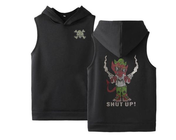 

men's hoodies & sweatshirts anime cartoon design vest with hat drill man guns handsome rhinestones summer hoody, Black