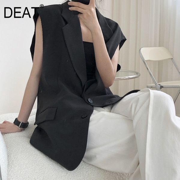 

summer fashion casual sleeveless black single breasted turn-down collar loose slimming vest coat women sf465 210421, Black;white