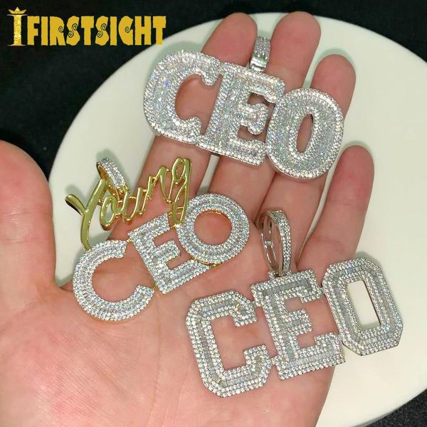 Цепочки Iced Out кубического циркония большой серебряный цвет CZ камень CEO ожерелье 5 мм теннисная цепочка письмо кулон ожерелья хип-хоп мужские украшения