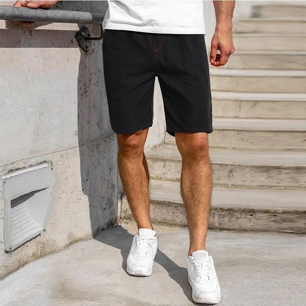 

men's shorts black casual shorts, red line crimping design, White;black