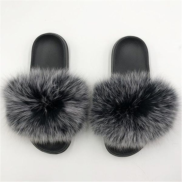 

women's fur slipper true hair pure color furry indoor and outdoor can be high-end version of the atmosphere slippers, Black
