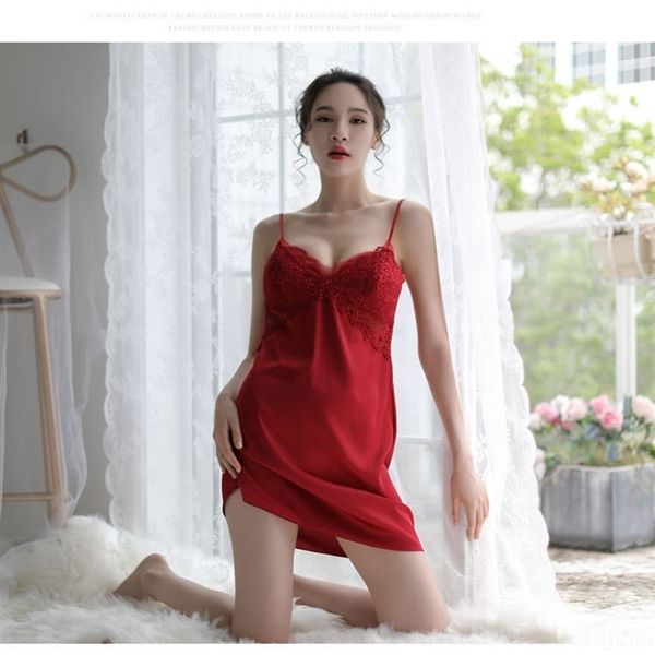 

zlh style seduction thin pajamas sling pajamasice sling lace nightdress women's dress underwear women's underwear, Red;black