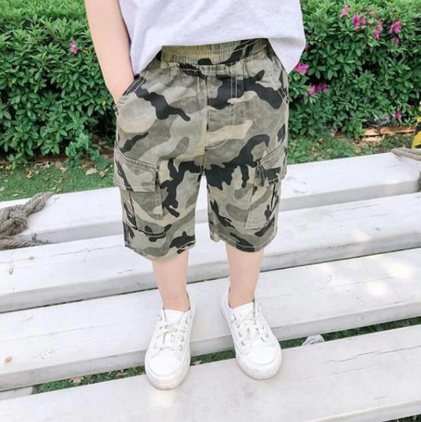 

shorts children cargo boys printing camouflage casual straight elastic waist kids for 2-6 years, Black