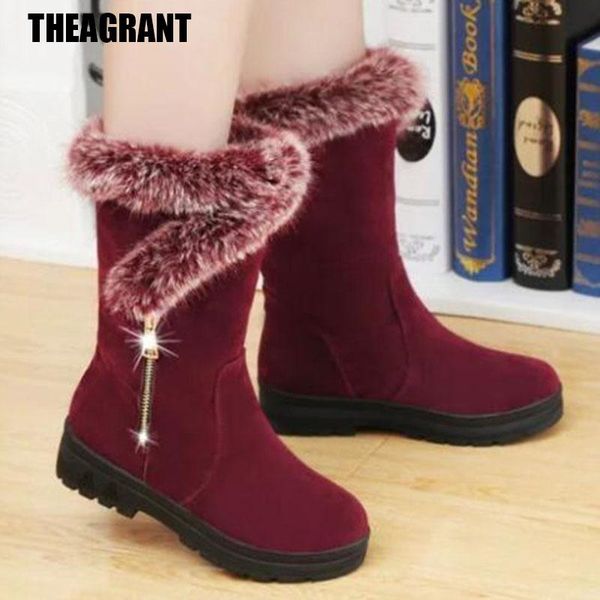 

winter women boots warm fur platform shoes woman snow side zip mid-calf wedges women's casual wbs2023, Black