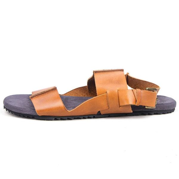 

sandals summer mens shoes genuine leather roman vintage casual open toe outdoor non-slip walking sandalia masculina slides, Black