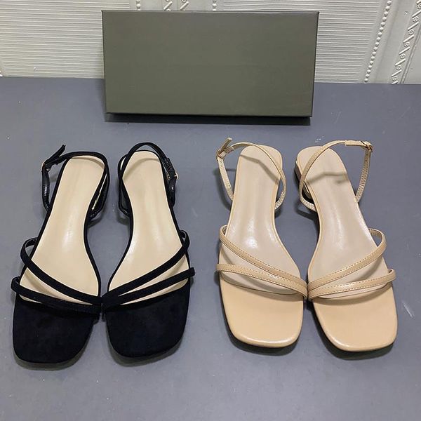 

spring asymmetric back strap low heel women's sandals square toe roman for female, Black
