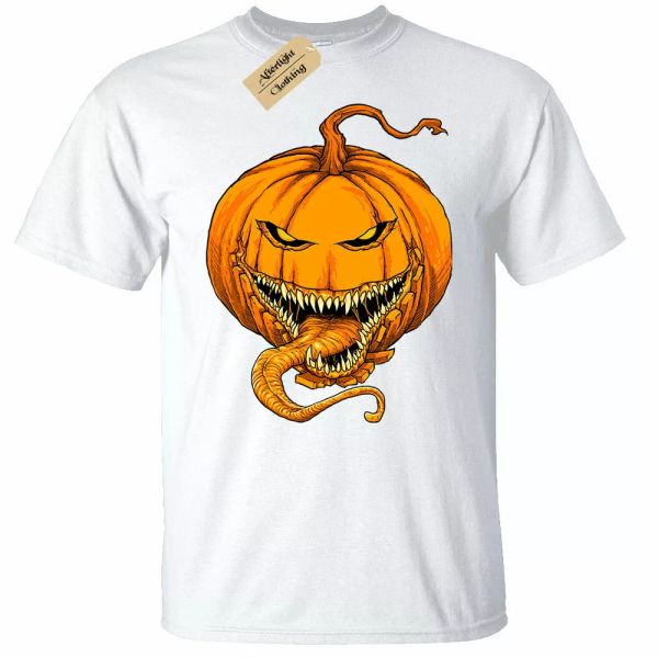 

halloween evil pumpkin t-shirt mens white, White;black