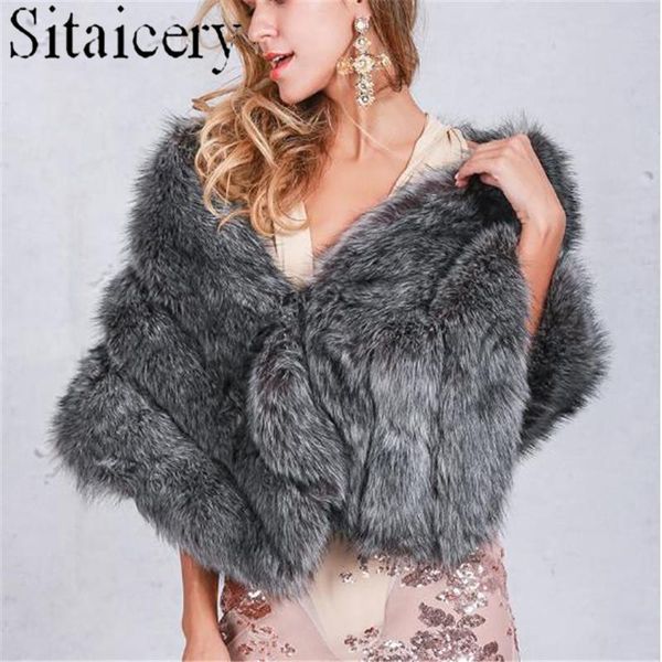 

women bolero bridal grey shawl faux fur wrap wedding cape 2021 winter ivory cloak scarves, Blue;gray