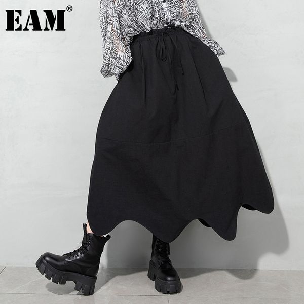 

[eam] high elastic waist pockets sashes spliced asymmetrical half-body skirt women fashion spring autumn 1dd6966 21512, Black