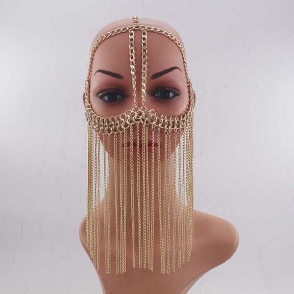

party masks fashion tassel head chain long aluminum face mask chains halloween stage performance bar nightclub headwear