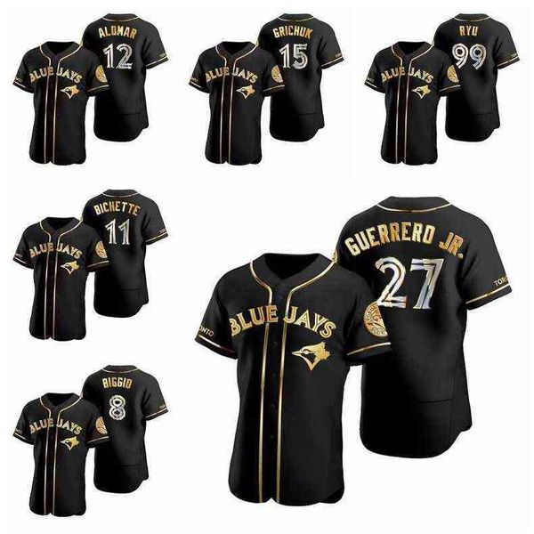 

torontoÂbluejaysÂjersey baseball jersey #99 hyun-jin ryu 27 vladimir guerrero jr. 12 roberto alomar 15 randal grichuk custom black gold