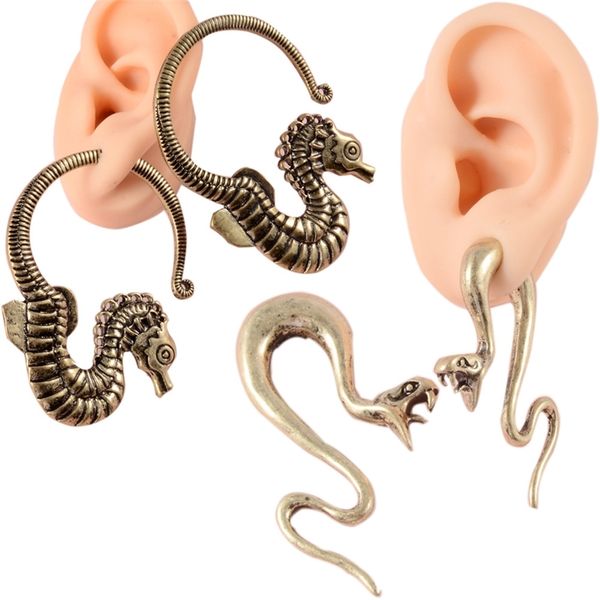 

snake auricle personality copper hippocampus earlobe golden shaped earrings puncture big ear hole earrings ear enlargement