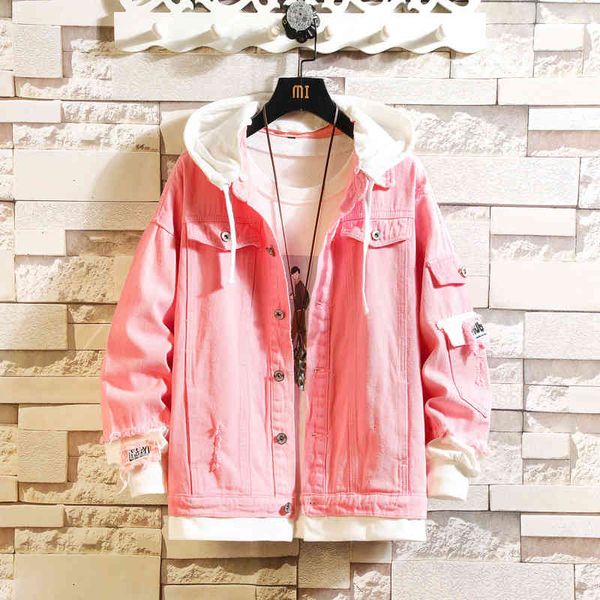 

jackets pink black green jeans slim streetwear ripped denim hoodie men hip hop bomber jacket homme spring autumn, Black;brown