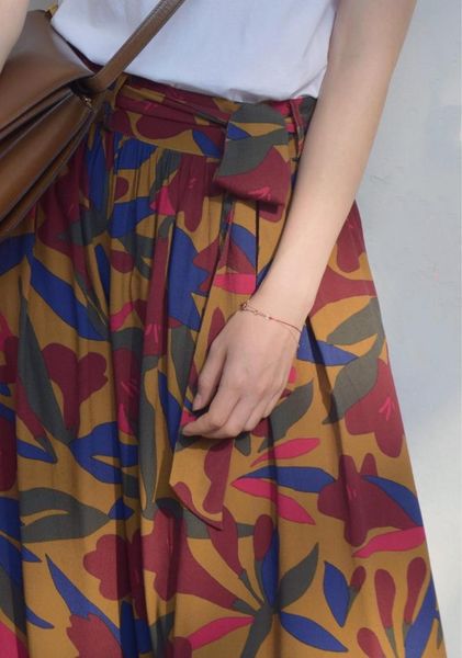 

skirts women skirt chic printing lily jupe a line midi with belt, Black