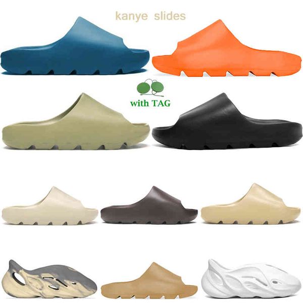 

kanye slides men women slippers core bone earth brown pure desert sand blue foam runner triple white black outdoor sandals ysj