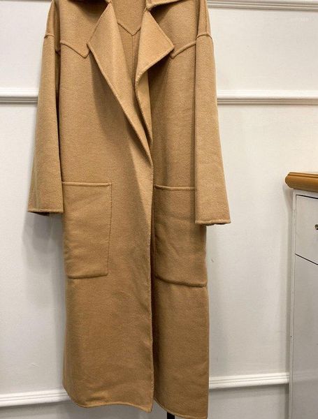 

women's wool & blends coat 2021 women autumn/winter classic double-sided nylon mid-length temperament commuter woolen, Black