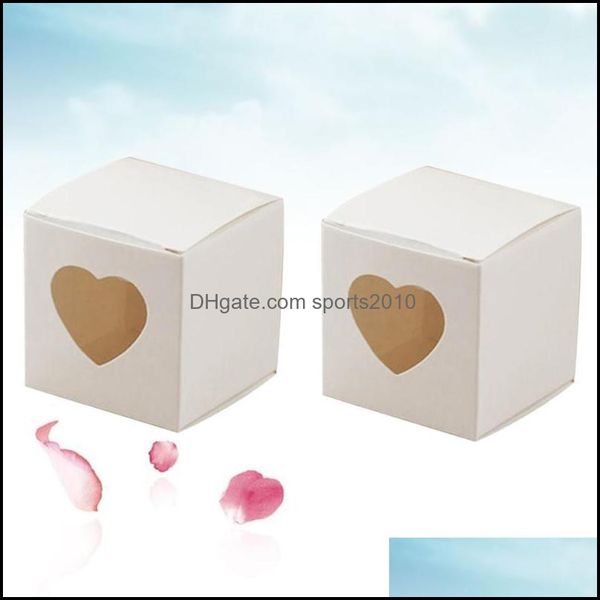 Geschenkverpackung, Event, Festliche Lieferungen, Hausgarten, 50 Stück, quadratisch, Kraftpapier, Süßigkeiten, PVC, transparent, herzförmiges Fenster, Cupcake-Geschenkboxen, Weddin