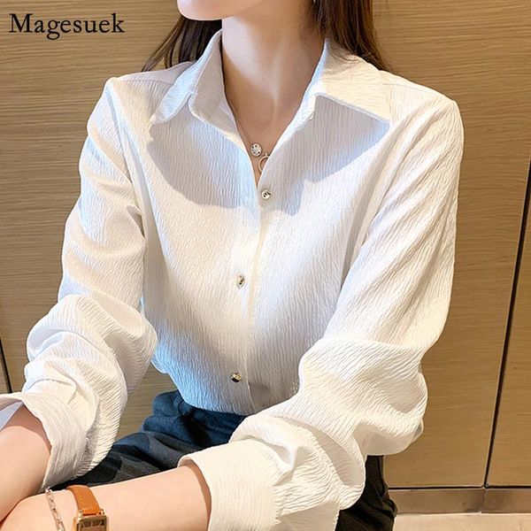 

women's blouses & shirts plus size casual women turn-down collar office lady white blouse shirt pleated solid female blusas 12892