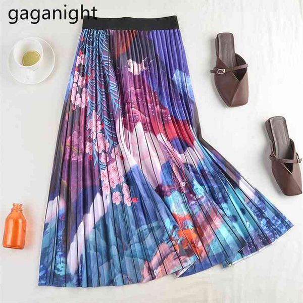 

fashion women pleated long skirt chic spring a line skirts female high waist bottom lady print faldas full 210601, Black