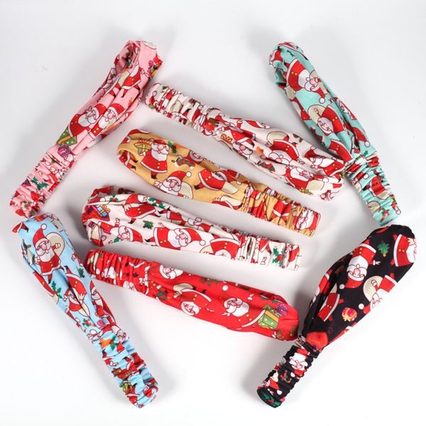 

christmas headband for woman girl santa claus elk bell print xmas elastic cross hair band acceessory party, Slivery;white