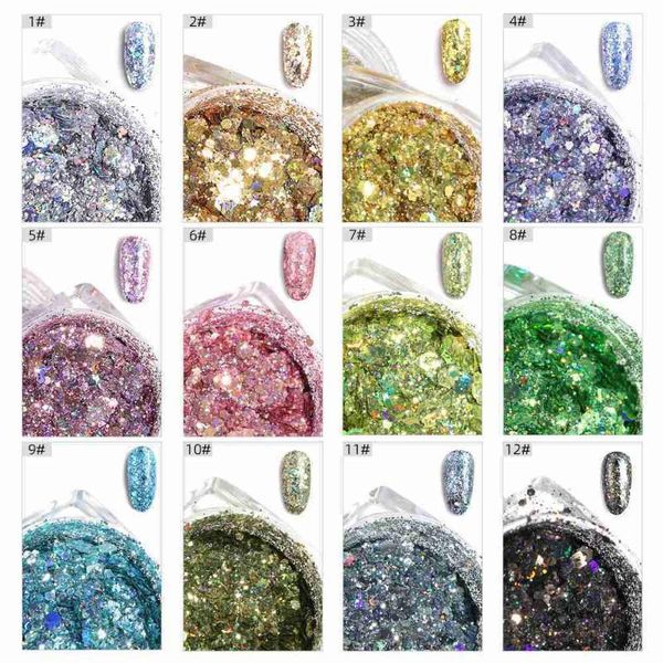 

holographic nail glitter laser dipping powder sequin art gradient chrome pigment paillette flake dust manicure decor1, Silver;gold