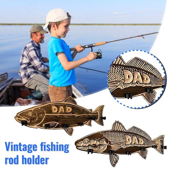 

storage bags father's day gift wood large mouth bass fishing rod holder wooden rack accessory gifts for dad n66