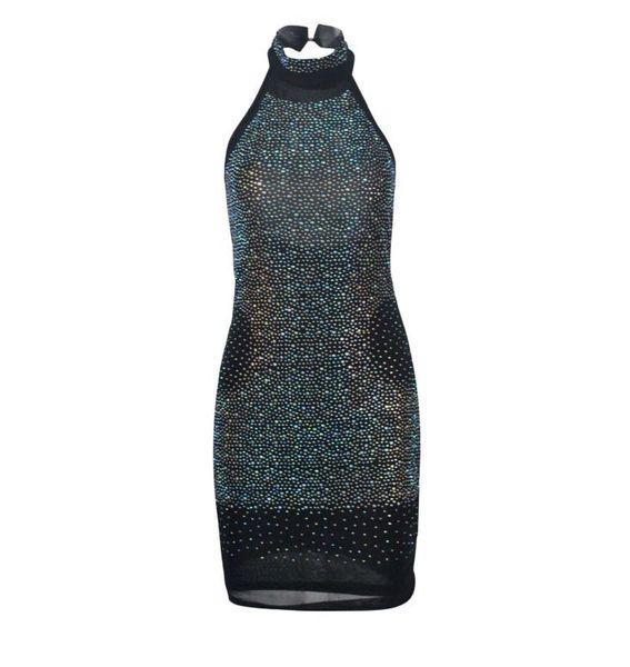 

women's night club backless slim dress halter rhinestone bodycon mini party dresses s-3xl black blue white red, White;black