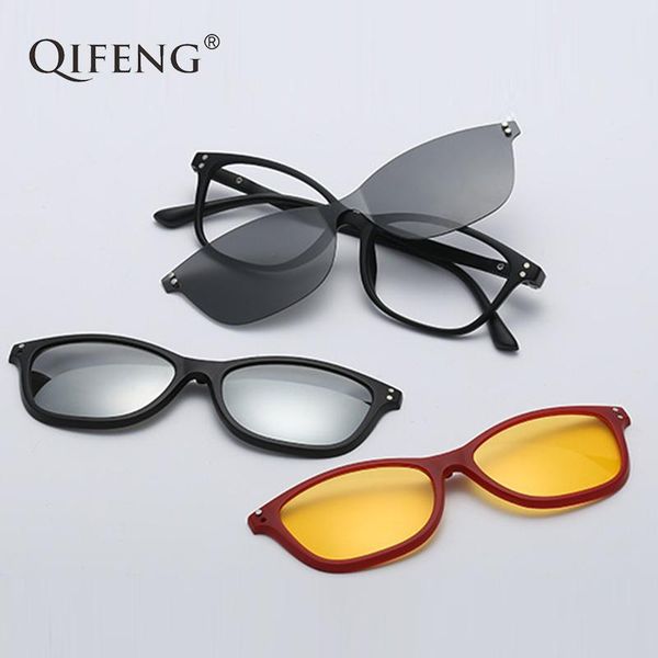 

fashion sunglasses frames optical spectacle frame men women tr90 with 3 clip on polarized magnetic glasses for male eyeglasses qf127, Black
