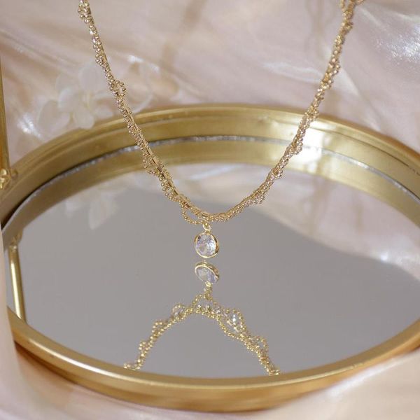

pendant necklaces obear 14k real gold korean high-quality exquisite shiny zircon necklace woman sweet elegant birthday gift, Silver