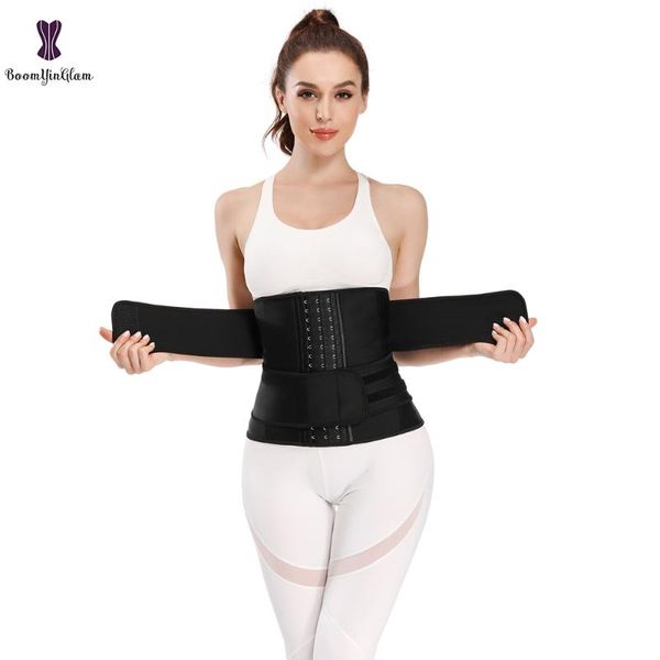 

women's shapers latex waist trainer cincher elastic sticker two straps belts hooks and eyes unerbust corset 9 steel boned body shaper, Black;white