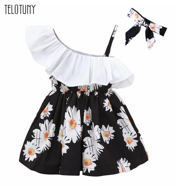 

girl's dresses baby dress lotus leaf beveled off-shoulder floral with bow girls summer sloping shoulder ruffled princess, Red;yellow