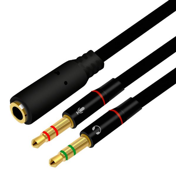 3,5-mm-Buchse auf 2 Stecker, vergoldetes Kopfhörer-Mikrofon-Audio-Y-Splitter-Flachkabel