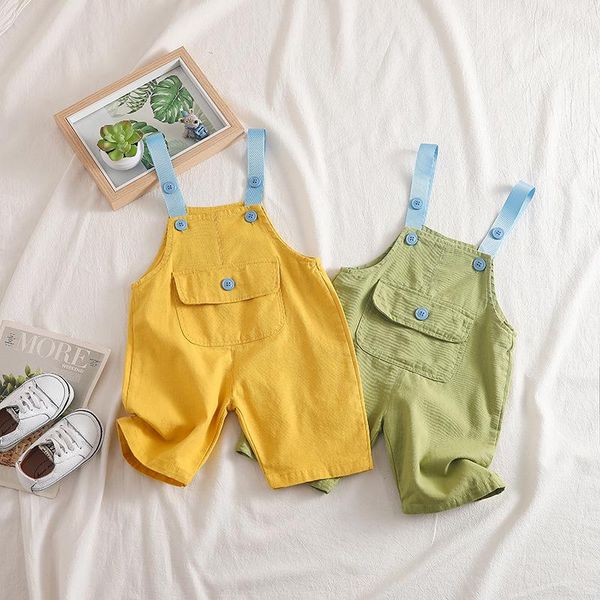

3 4 y toddler baby overalls 2021 summer casual loose boys girls lovely jumpsuits korean thin pocket short for child, Blue
