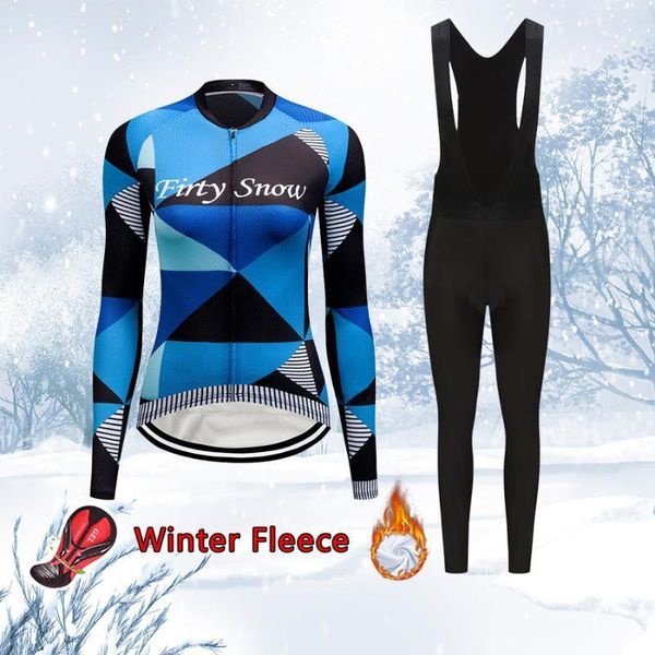 

fashion winter road bike clothing women warm thermal fleece cycling jersey set female suit mtb bicycle clothes uniform kit1, Black;blue