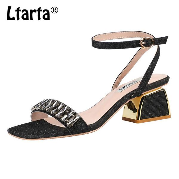 

summer open-toe high-heeled shoes with thick heels and rhinestone sandals shallow mouth women's lsj, Black