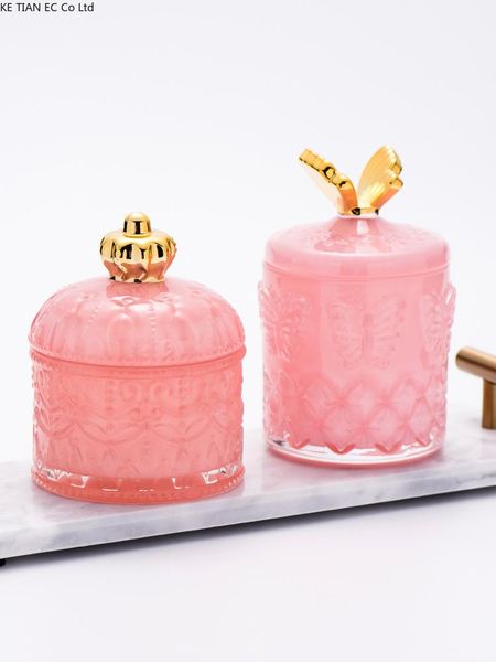

storage bottles & jars european crown butterfly jewelry box pink glass cotton swab countersmall object home decoration