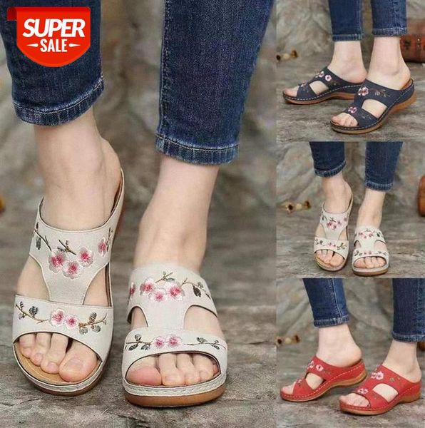 

women's shoes hollow flower embroidery sandals wedge heel plus size slippers #fh6i, Black