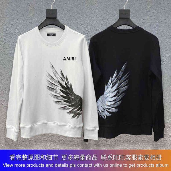 

us casual meichao am new hip hop high street hole ins wing print round neck sweater for men and women, Black