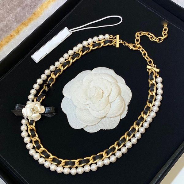 

chains jewelry double pearl camellia necklace female metal collocation leather personality elegant fair maiden 2021, Silver