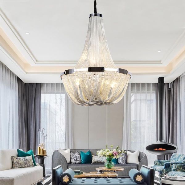 

chandeliers silver chain chandelier for living room modern home decor indoor lighting led creative round design loft lustre luxury gold lamp