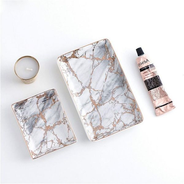 

kitchen storage & organization european marble trays ceramic jewelry tray dinner gold inlay porcelain dessert plate steak fruit snack d