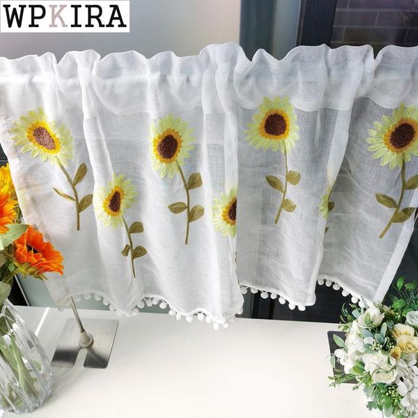 

curtain & drapes pastoral sunflower short for kitchen small window lace balls bottom embroidery voile drape porch blinds 186a#d
