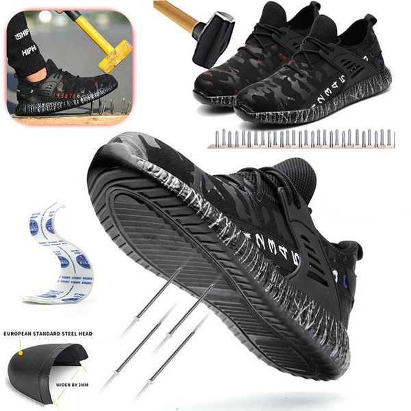 

boots safety shoes steel toe work men women breathable indestructible anti-smashing boot plug size 48, Black